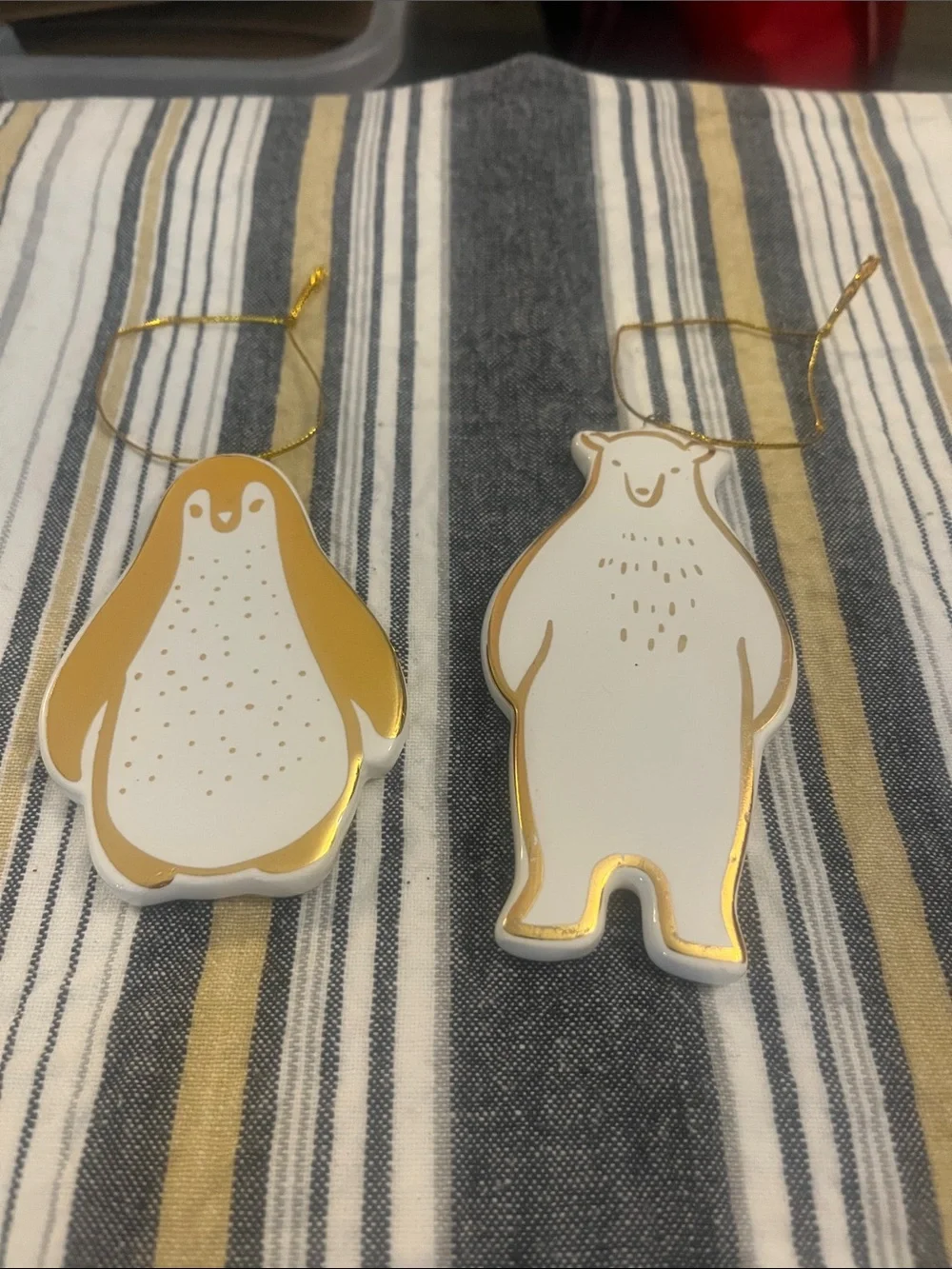 Gold Accent Penguin and Bear Hanging Ornaments 162